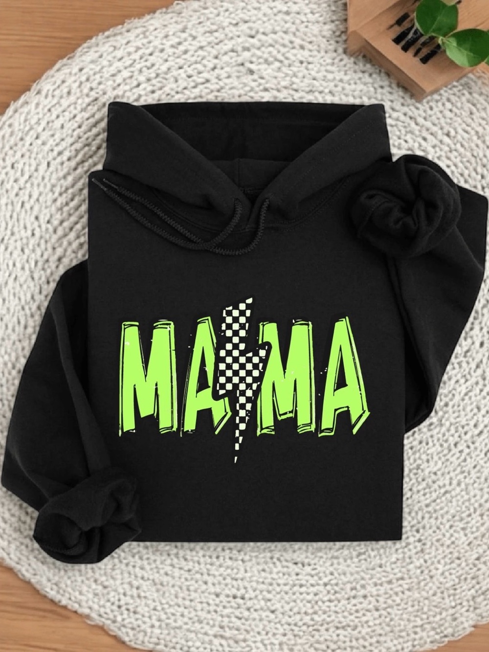 Checkered Mama Neon Green Graphic Hoodie SHEIN Curve 2X